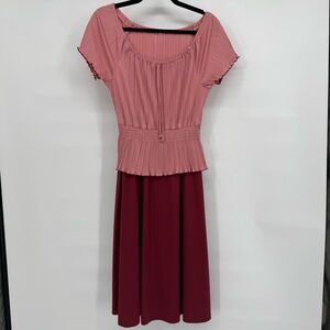Vintage Cottagecore Prairie Dress Pleated Bodice Smocked Waist Romantic Dress